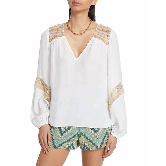 NEW RAMY BROOK laurel embellished blouse in ivory - Picture 1 of 4